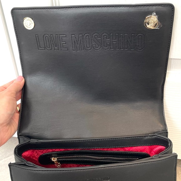 SOLD LOVE MOSCHINO Gold Heart Studded Borsa Matt Nappa Nero Black Shoulder Bag - Picture 7 of 9